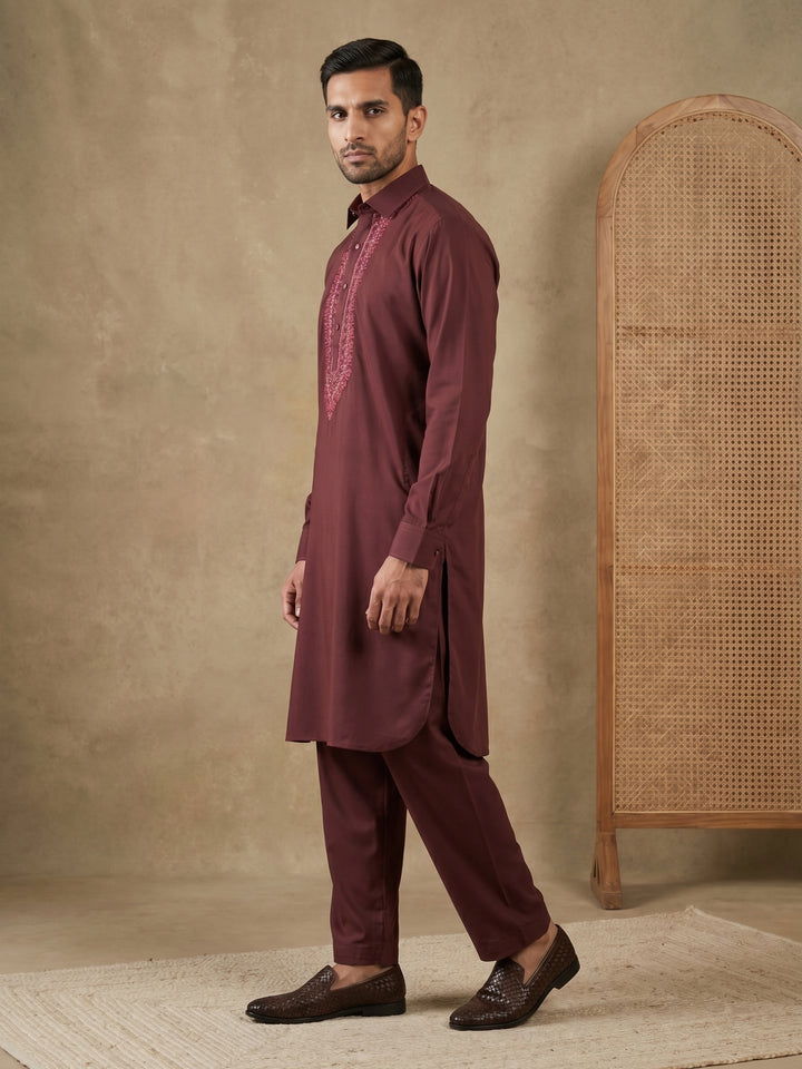 Premium Japanese Embroidery Pathani Kurta Set