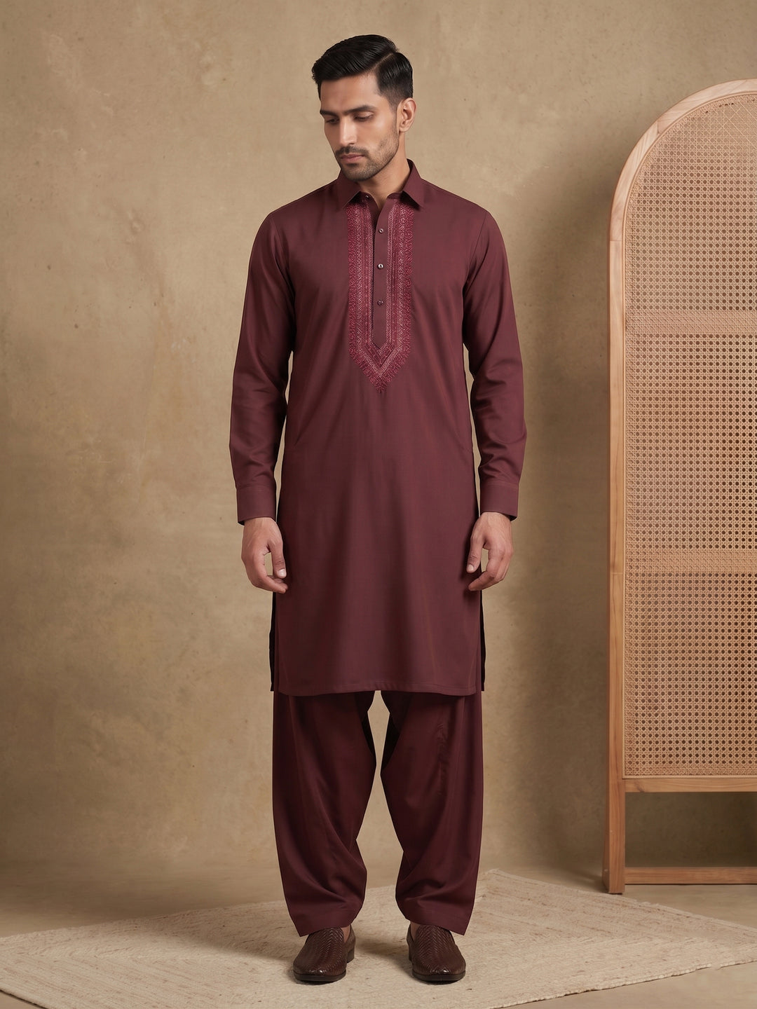 Premium Japanese Embroidery Pathani Kurta Set