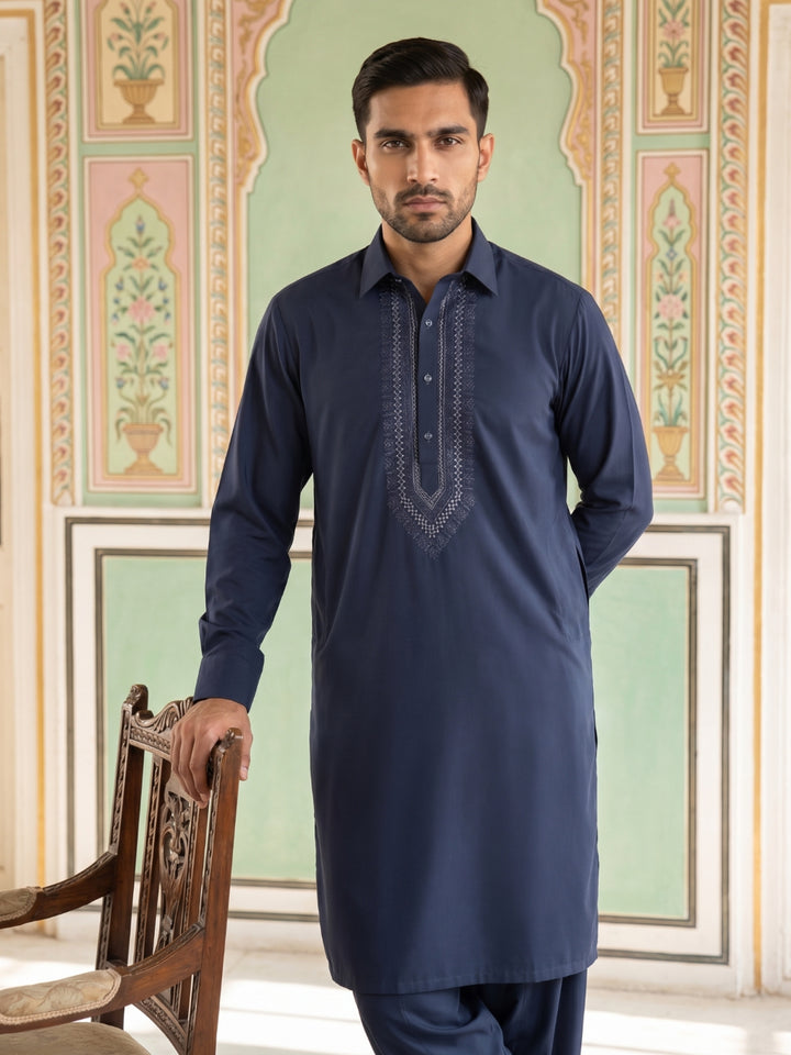 Premium Japanese Embroidery Pathani Kurta Set