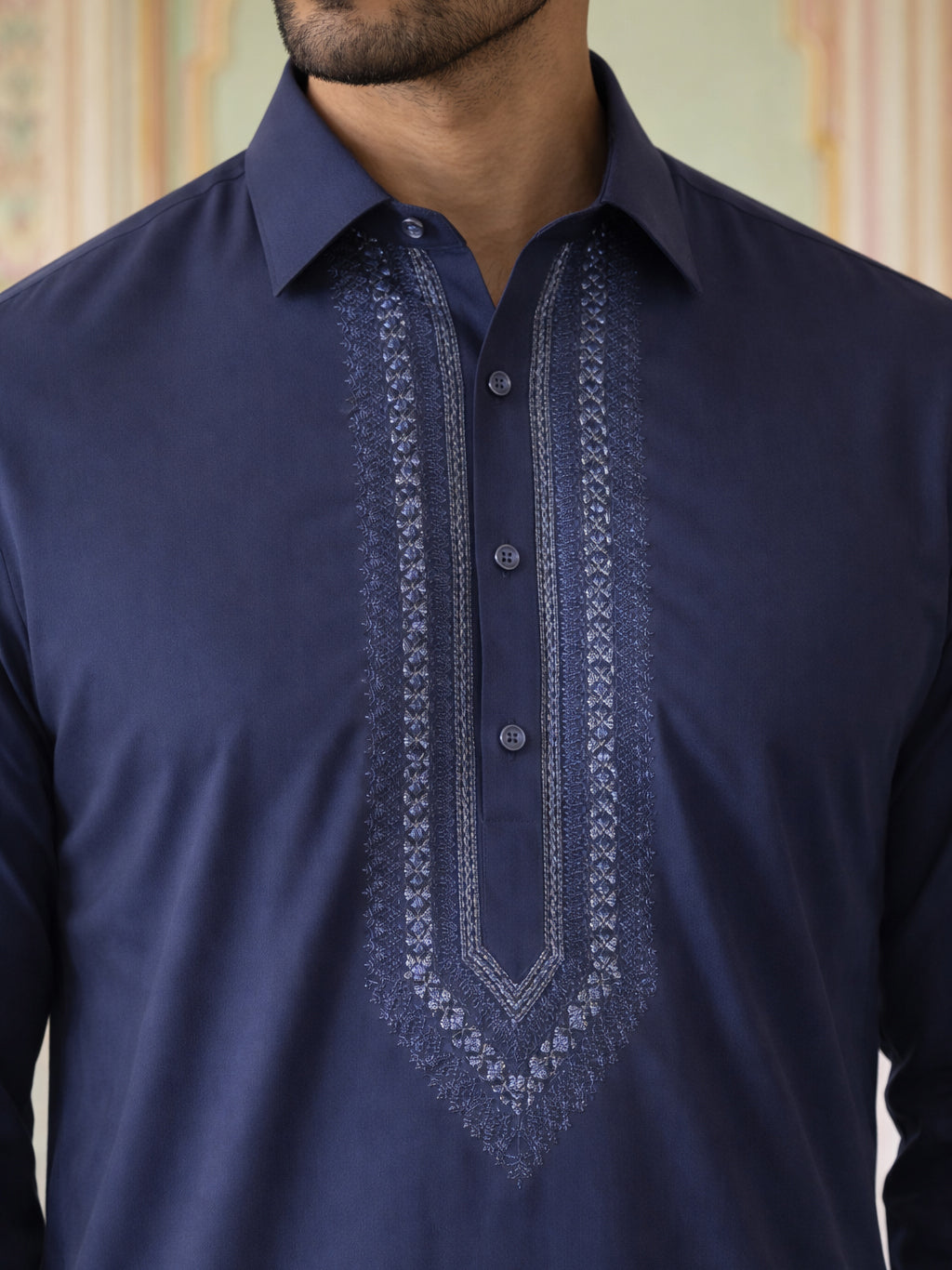 Premium Japanese Embroidery Pathani Kurta Set