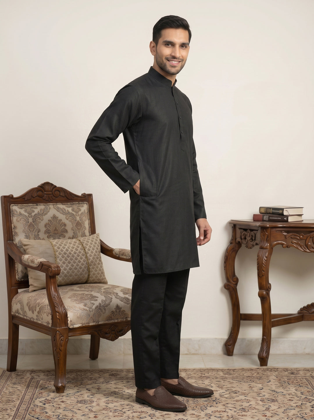 Classic Silk Blend Kurta Pyjama Set For Men