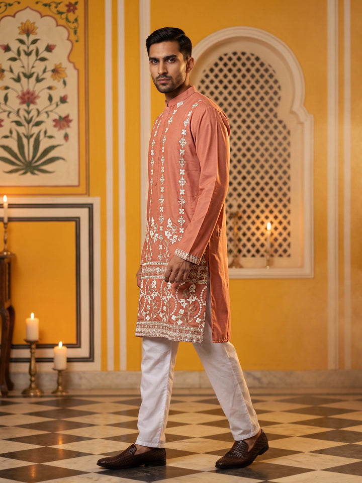 Floral Embroidered Kurta With Korean Pants
