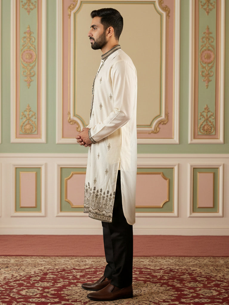 Men Embroidered Silk Blend Kurta Set