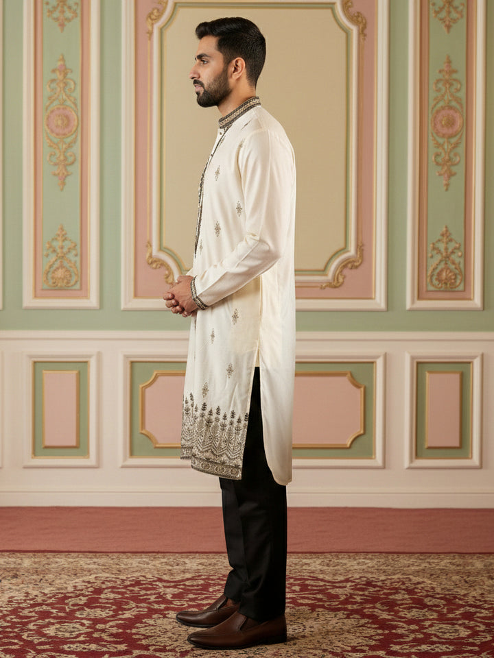 Men Embroidered Silk Blend Kurta Set