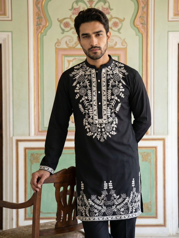 Men Japanese Fabric Embroidered Kurta Set