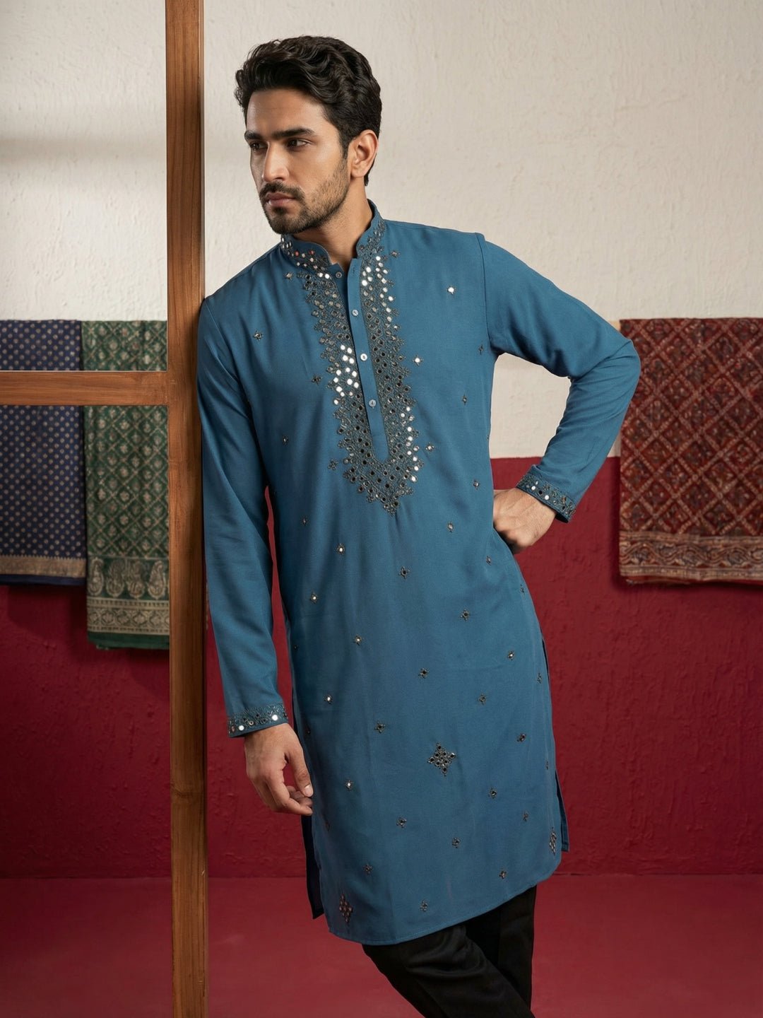 Japanese Fabric &amp; Mirror Work Kurta Set