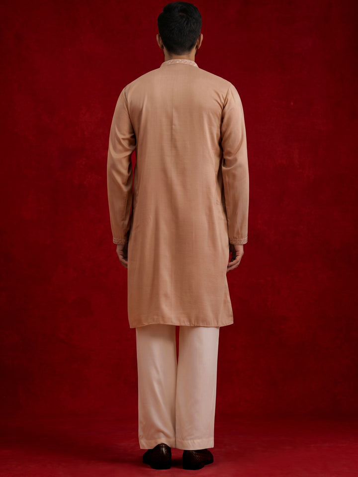 Silk Blend Kurta &amp; Korean Pants With Embroidered Dupatta