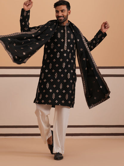 Silk Blend Embroidered Kurta Pyjama Set
