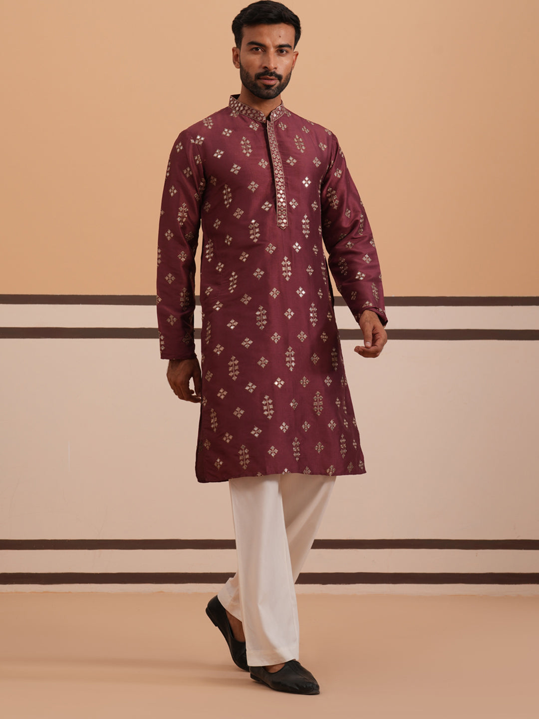 Silk Blend Embroidered Kurta Pyjama Set