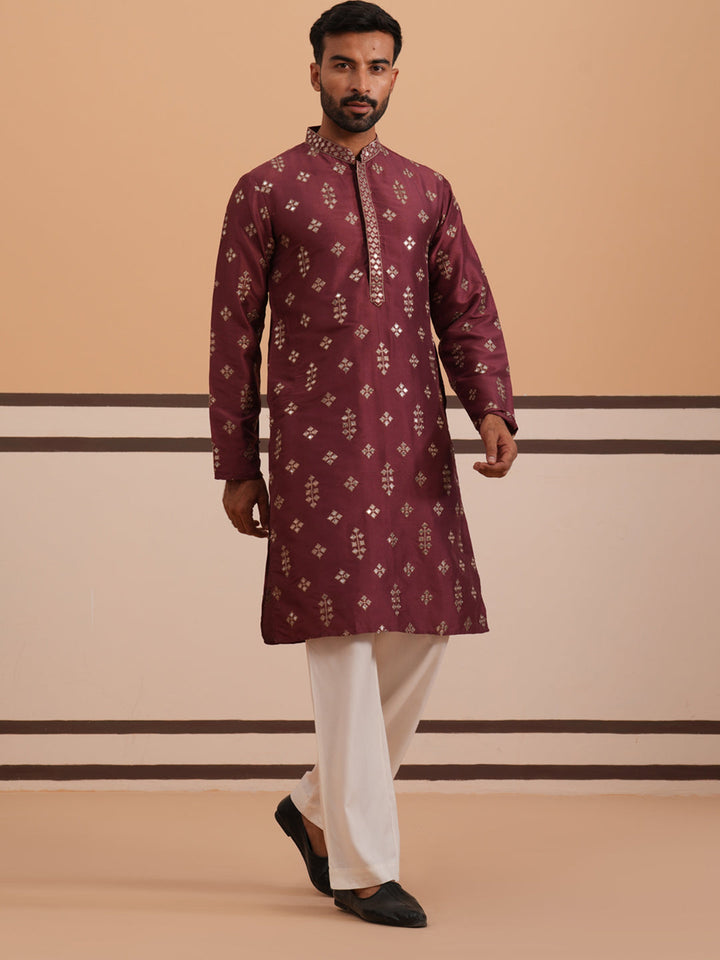 Silk Blend Embroidered Kurta Pyjama Set