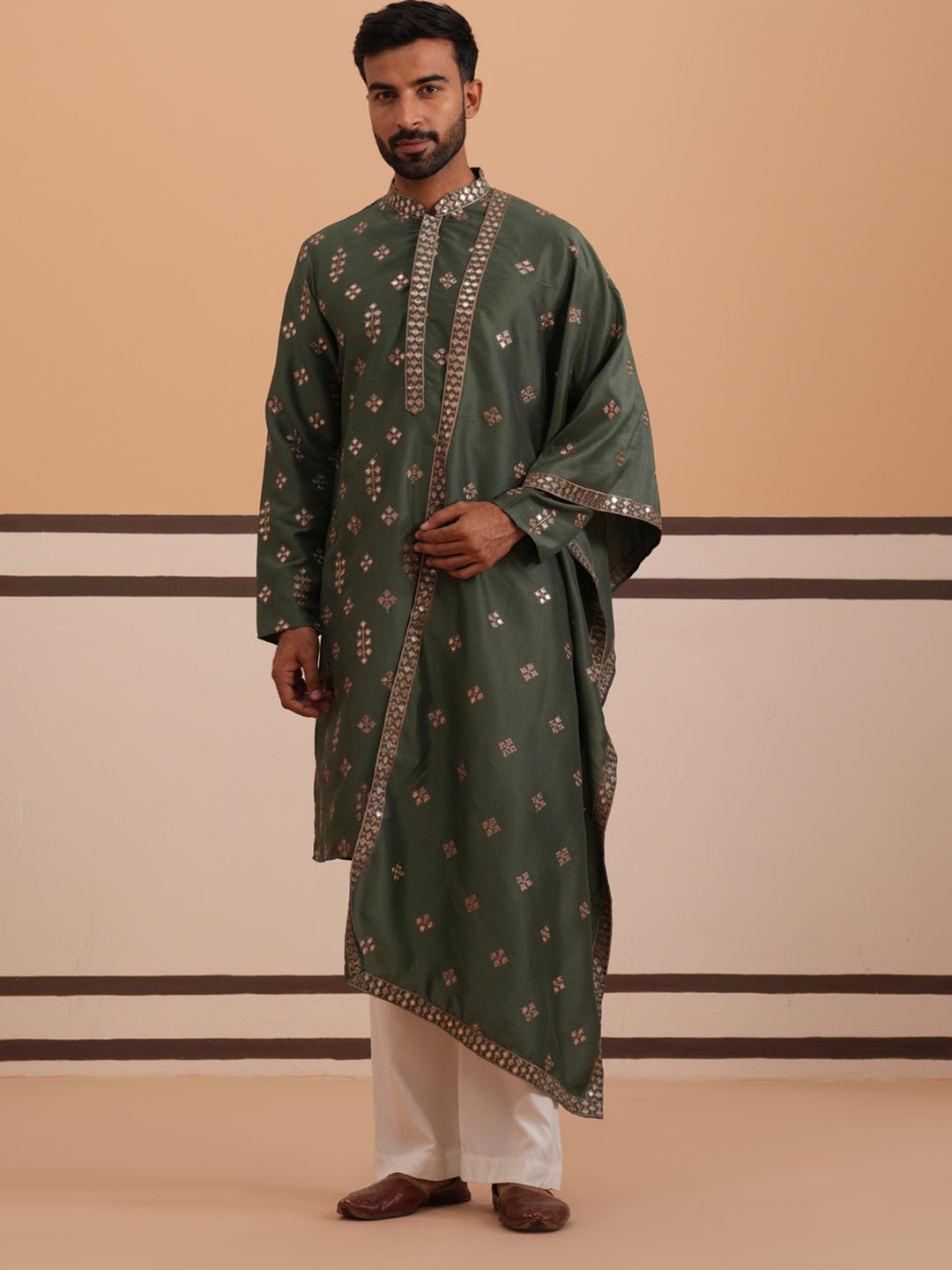 Silk Blend Embroidered Kurta Pyjama Set