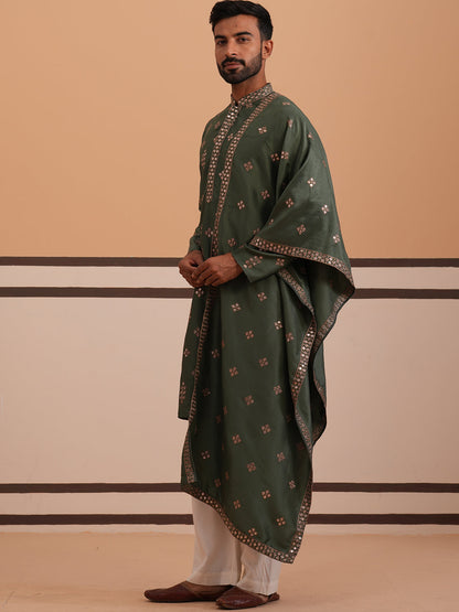 Silk Blend Embroidered Kurta Pyjama Set