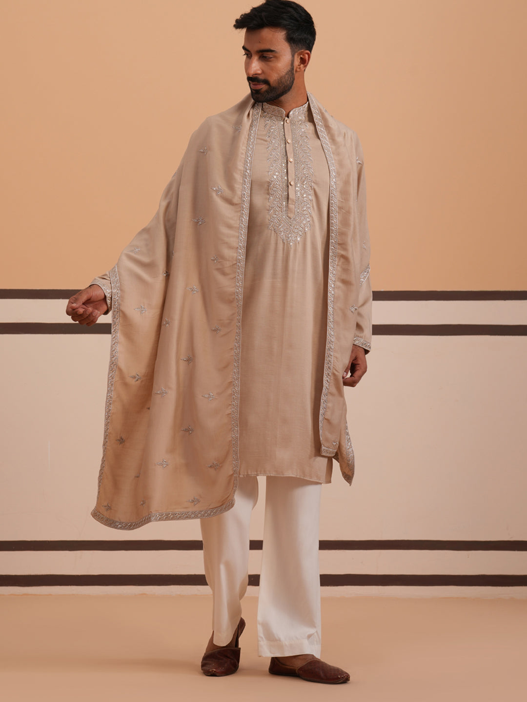 Silk Blend Kurta Set With Matching Embroidered Dupatta