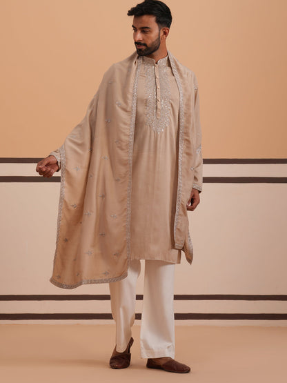 Silk Blend Kurta Set With Matching Embroidered Dupatta