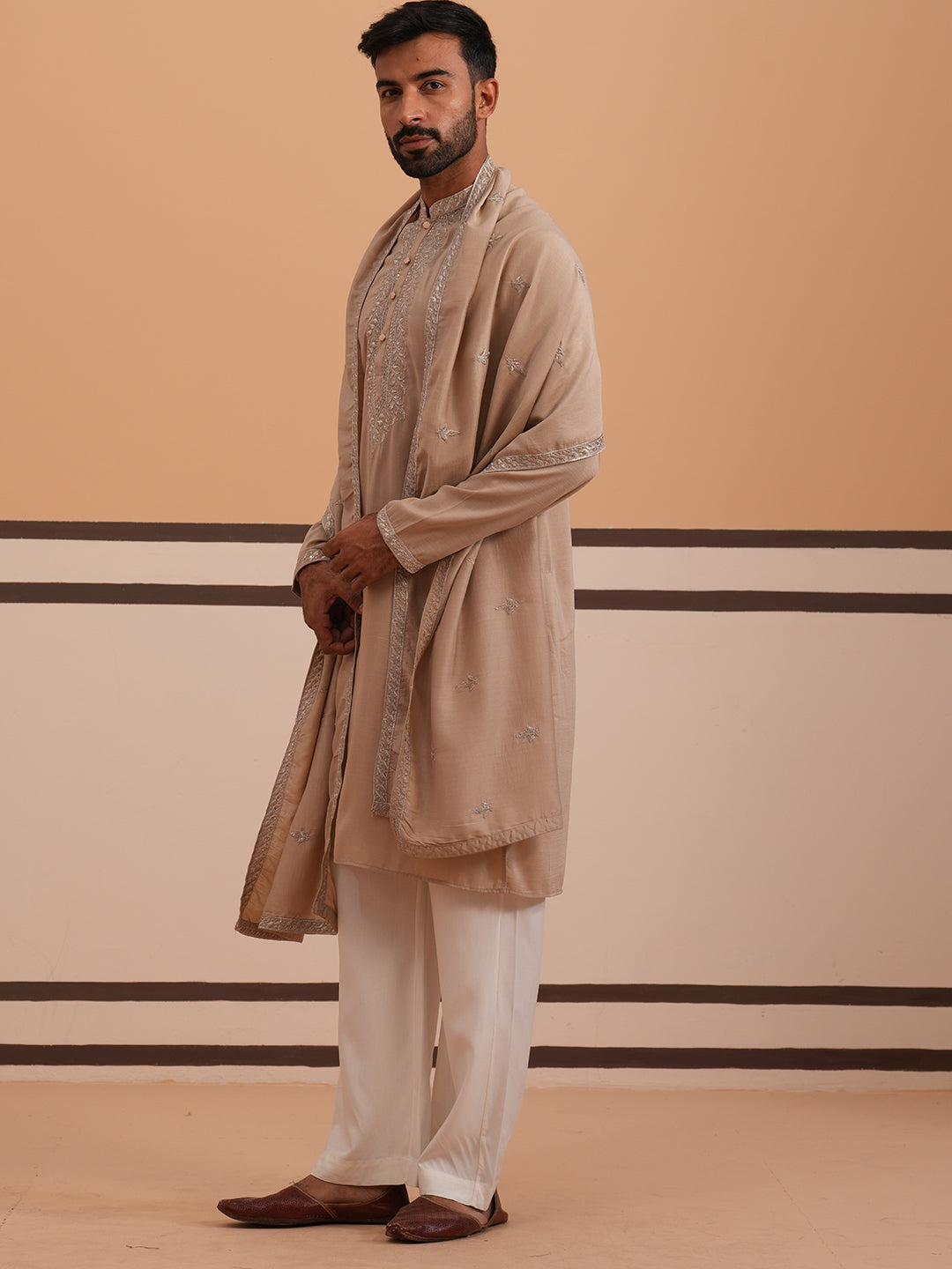 Silk Blend Kurta Set With Matching Embroidered Dupatta