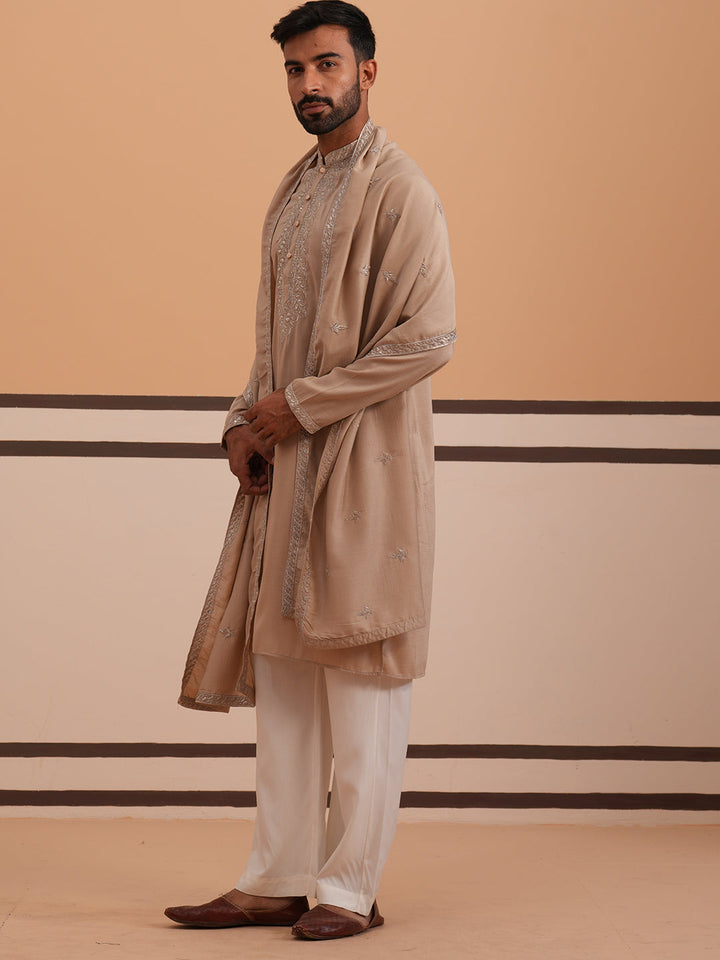 Silk Blend Kurta Set With Matching Embroidered Dupatta