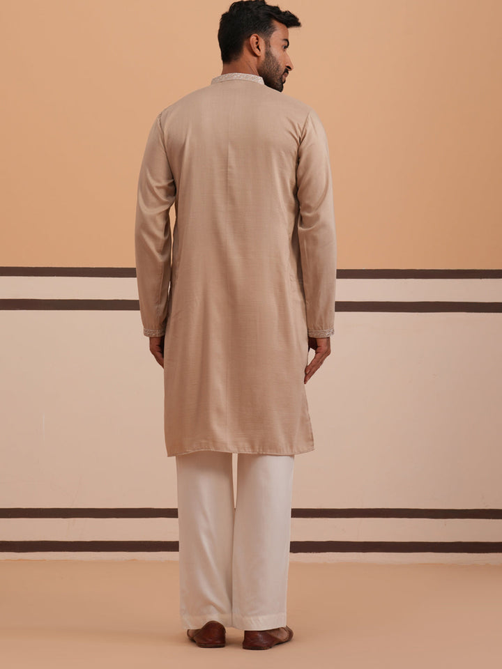 Silk Blend Kurta Set With Matching Embroidered Dupatta