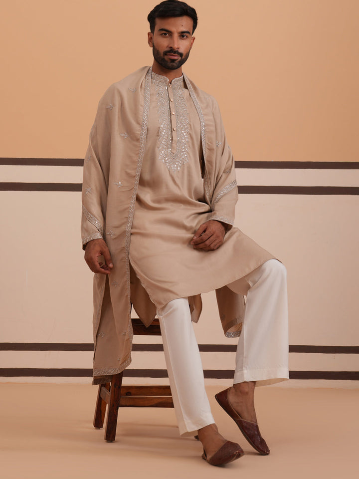 Silk Blend Kurta Set With Matching Embroidered Dupatta