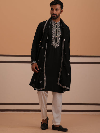 Silk Blend Kurta Set With Matching Embroidered Dupatta