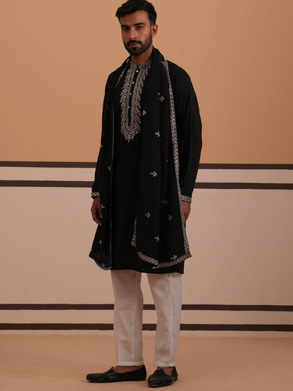 Silk Blend Kurta Set With Matching Embroidered Dupatta