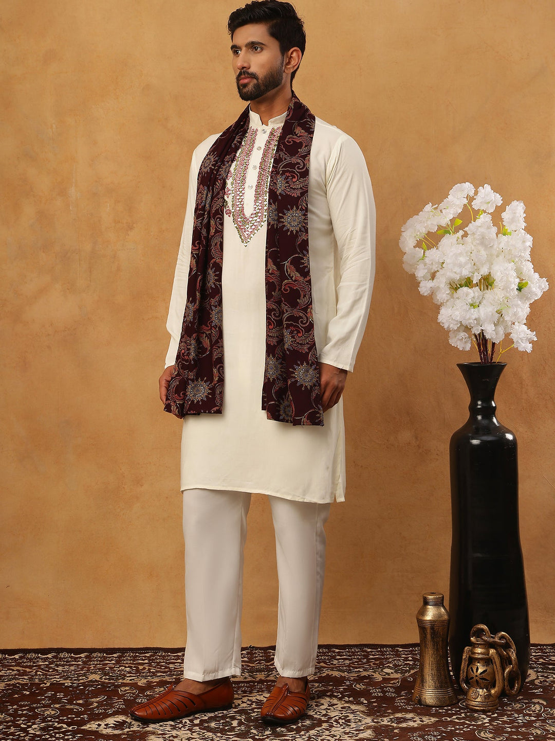 Traditional Silk Blend Kurta Pyjama &amp; Dupatta Set
