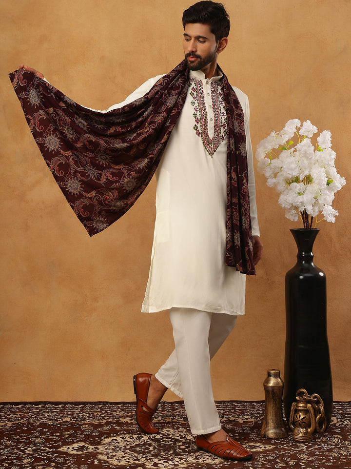 Traditional Silk Blend Kurta Pyjama &amp; Dupatta Set
