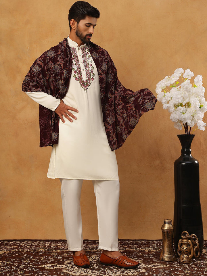 Traditional Silk Blend Kurta Pyjama &amp; Dupatta Set