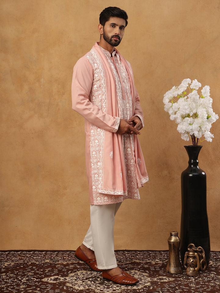 Silk Blend Embroidered Kurta Pyjama Dupatta Set