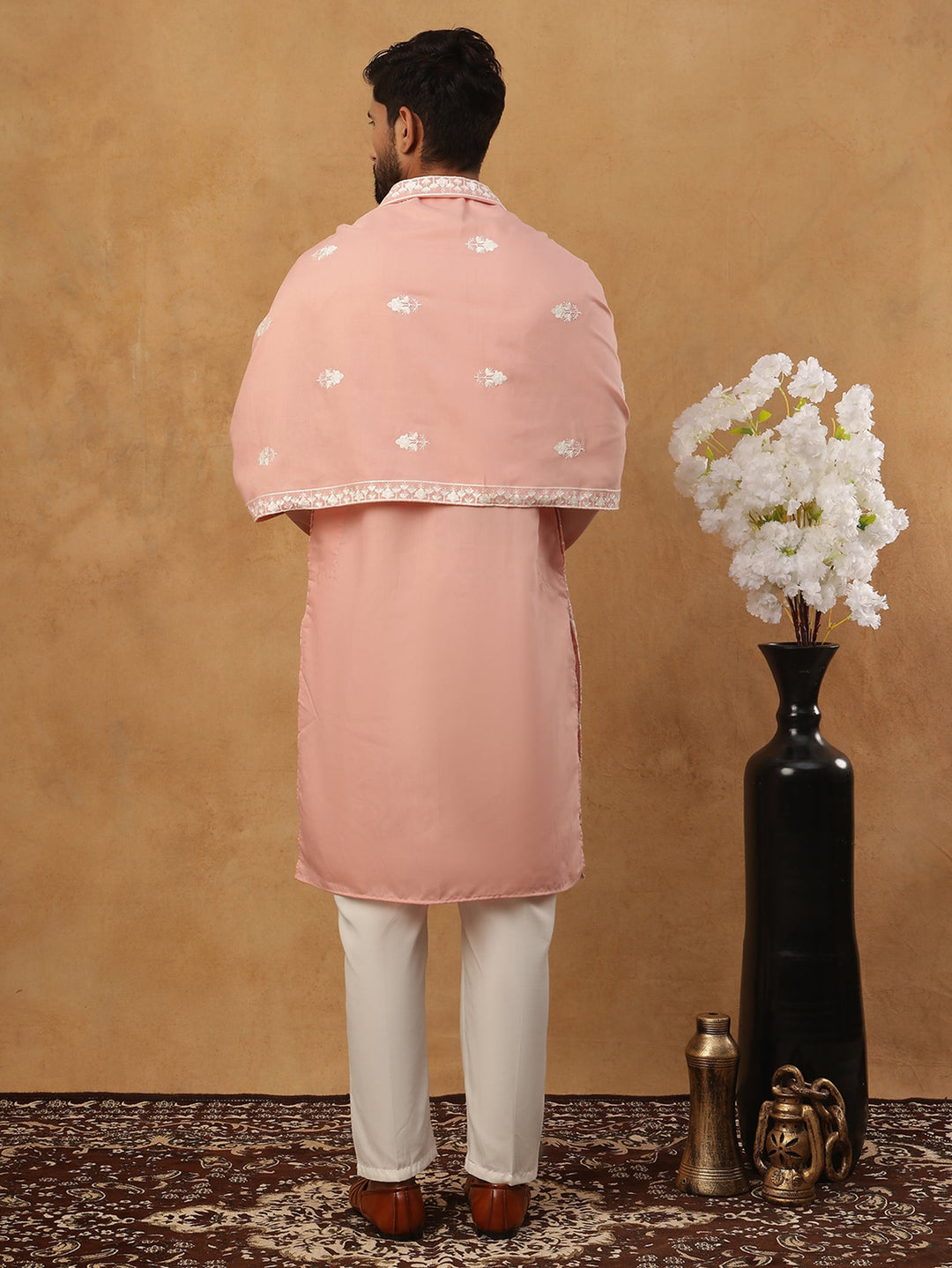 Silk Blend Embroidered Kurta Pyjama Dupatta Set