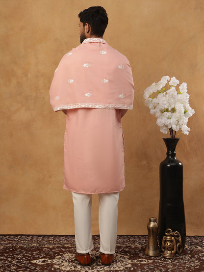 Silk Blend Embroidered Kurta Pyjama Dupatta Set