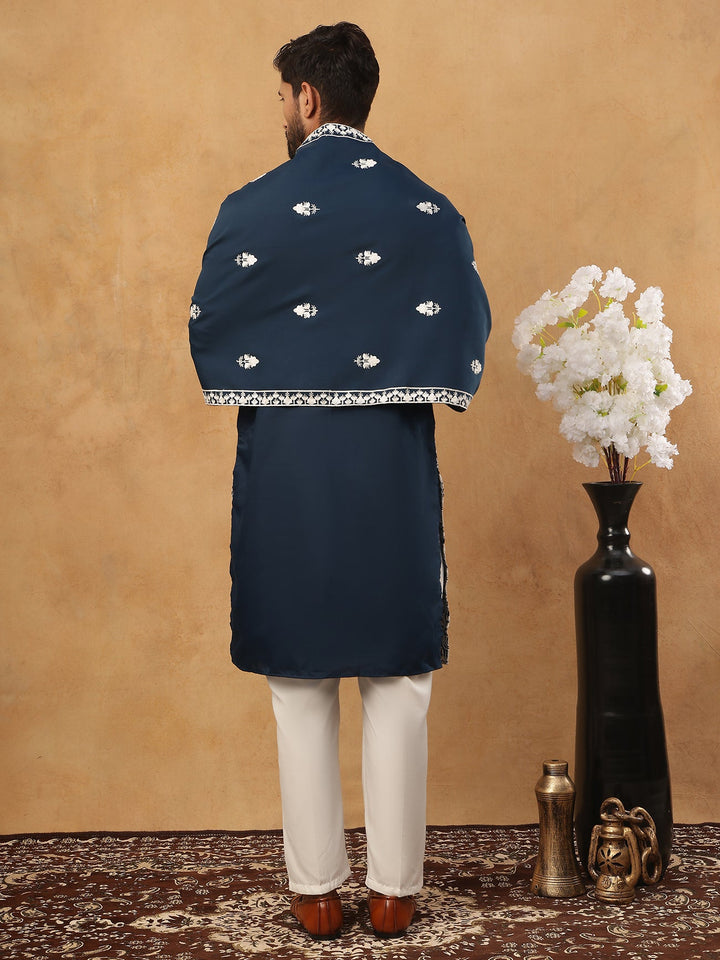 Silk Blend Embroidered Kurta Pyjama Dupatta Set