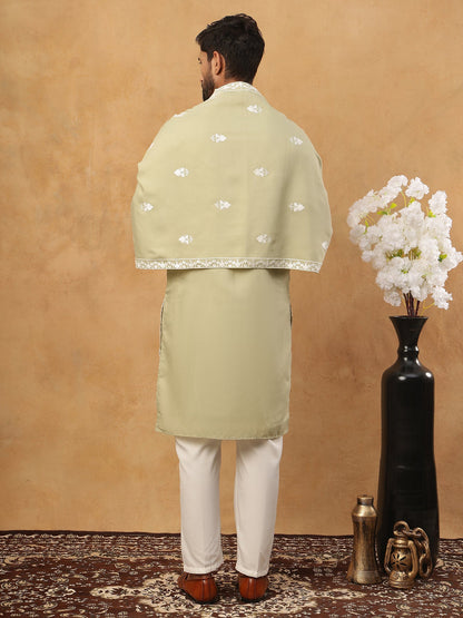 Silk Blend Embroidered Kurta Pyjama Dupatta Set