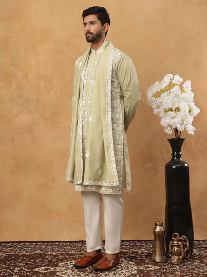 Silk Blend Embroidered Kurta Pyjama Dupatta Set