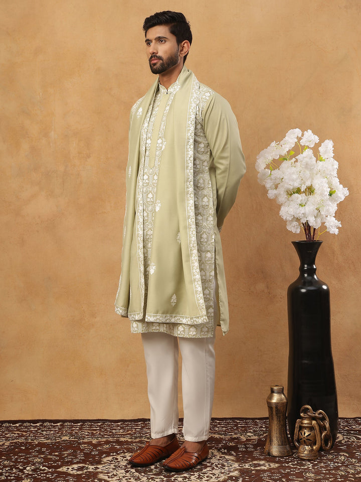 Silk Blend Embroidered Kurta Pyjama Dupatta Set