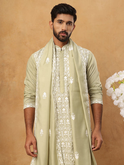 Silk Blend Embroidered Kurta Pyjama Dupatta Set