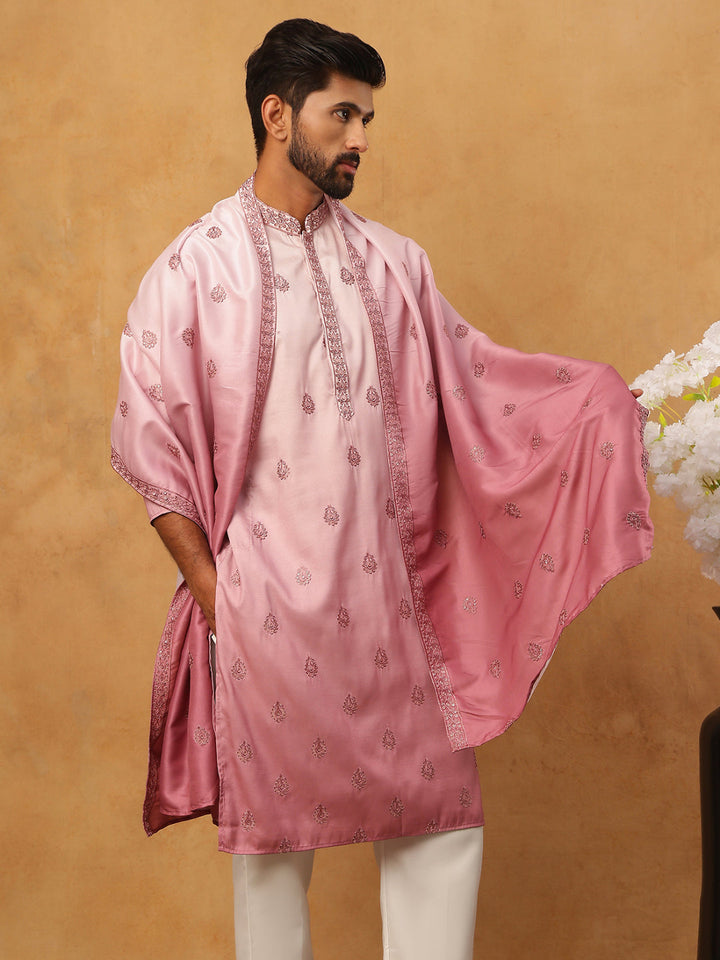 Embroidered Silk Blend Kurta Set With Dupatta
