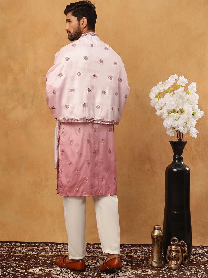 Embroidered Silk Blend Kurta Set With Dupatta