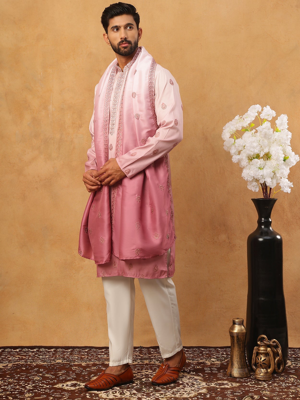 Embroidered Silk Blend Kurta Set With Dupatta