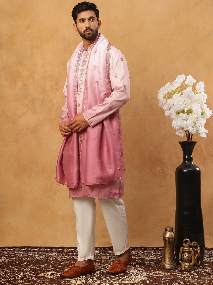 Embroidered Silk Blend Kurta Set With Dupatta