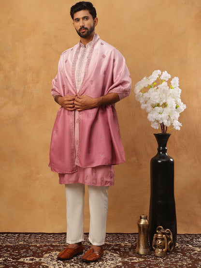 Embroidered Silk Blend Kurta Set With Dupatta