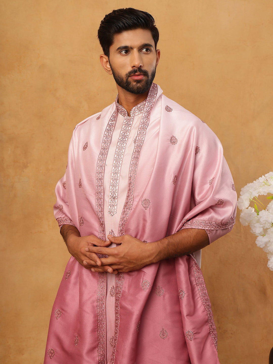 Embroidered Silk Blend Kurta Set With Dupatta