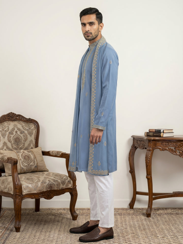Men’S Traditional Thread Embroidered Kurta Set &amp; Dupatta