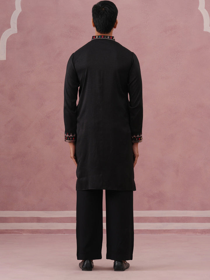 Floral Embroidered Silk Blend Kurta Set