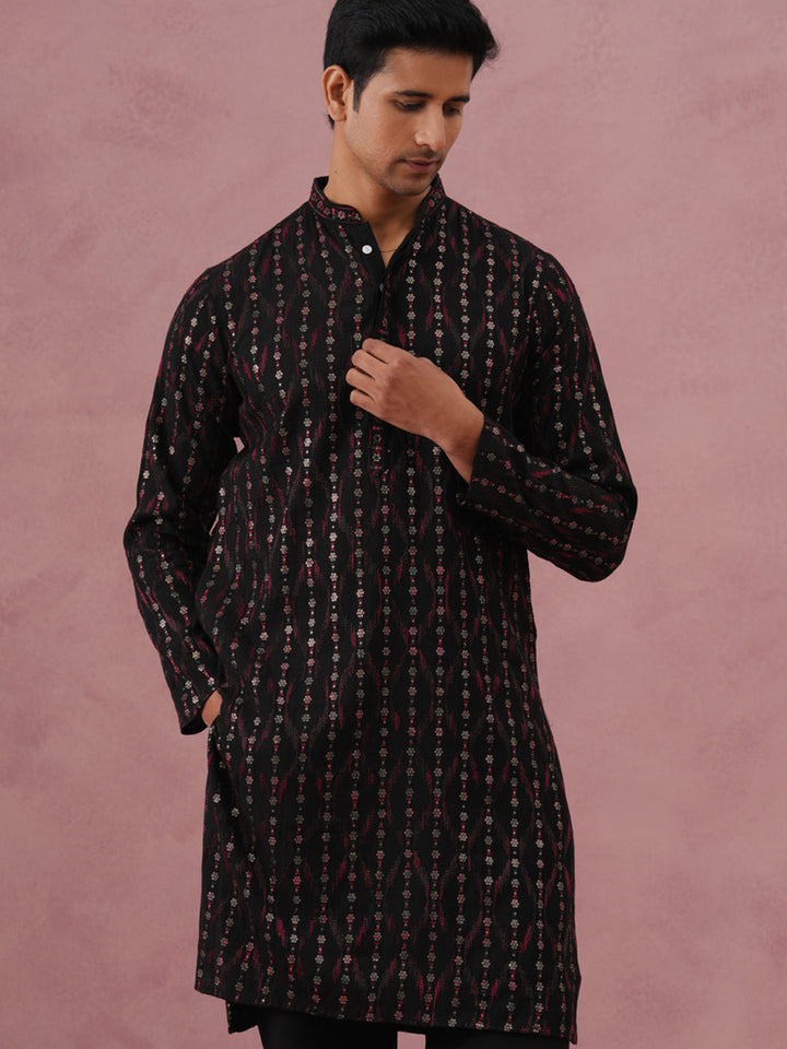 Silk Blend Embroidered Kurta Pyjama Set For Men