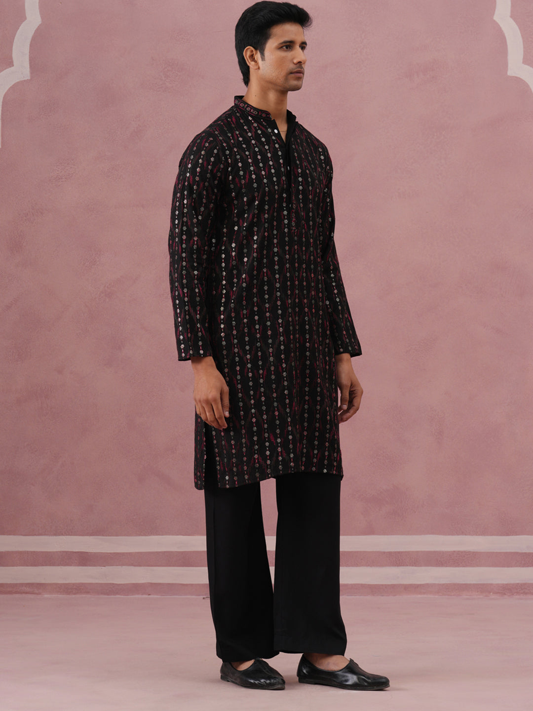 Silk Blend Embroidered Kurta Pyjama Set For Men