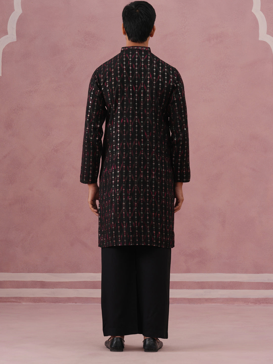 Silk Blend Embroidered Kurta Pyjama Set For Men