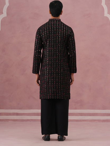 Silk Blend Embroidered Kurta Pyjama Set For Men