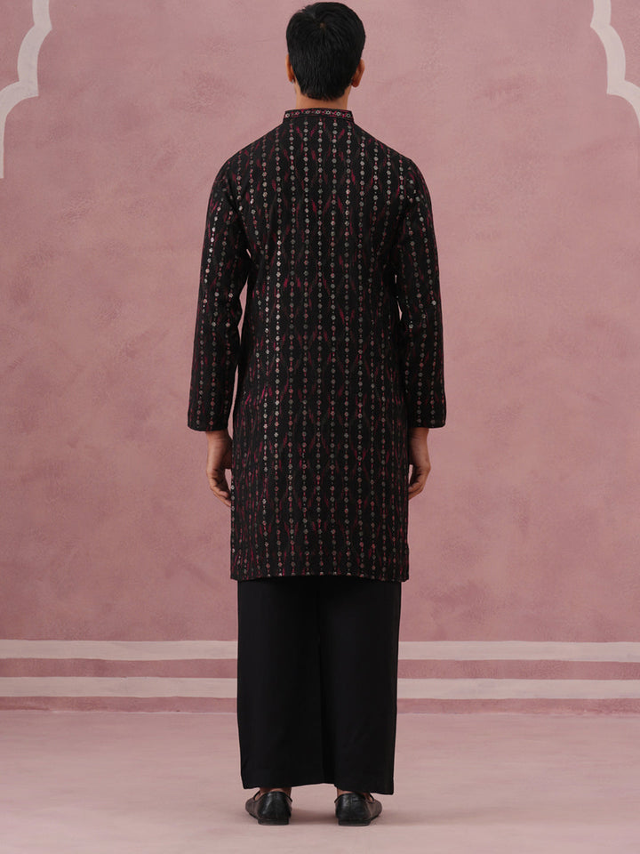 Silk Blend Embroidered Kurta Pyjama Set For Men