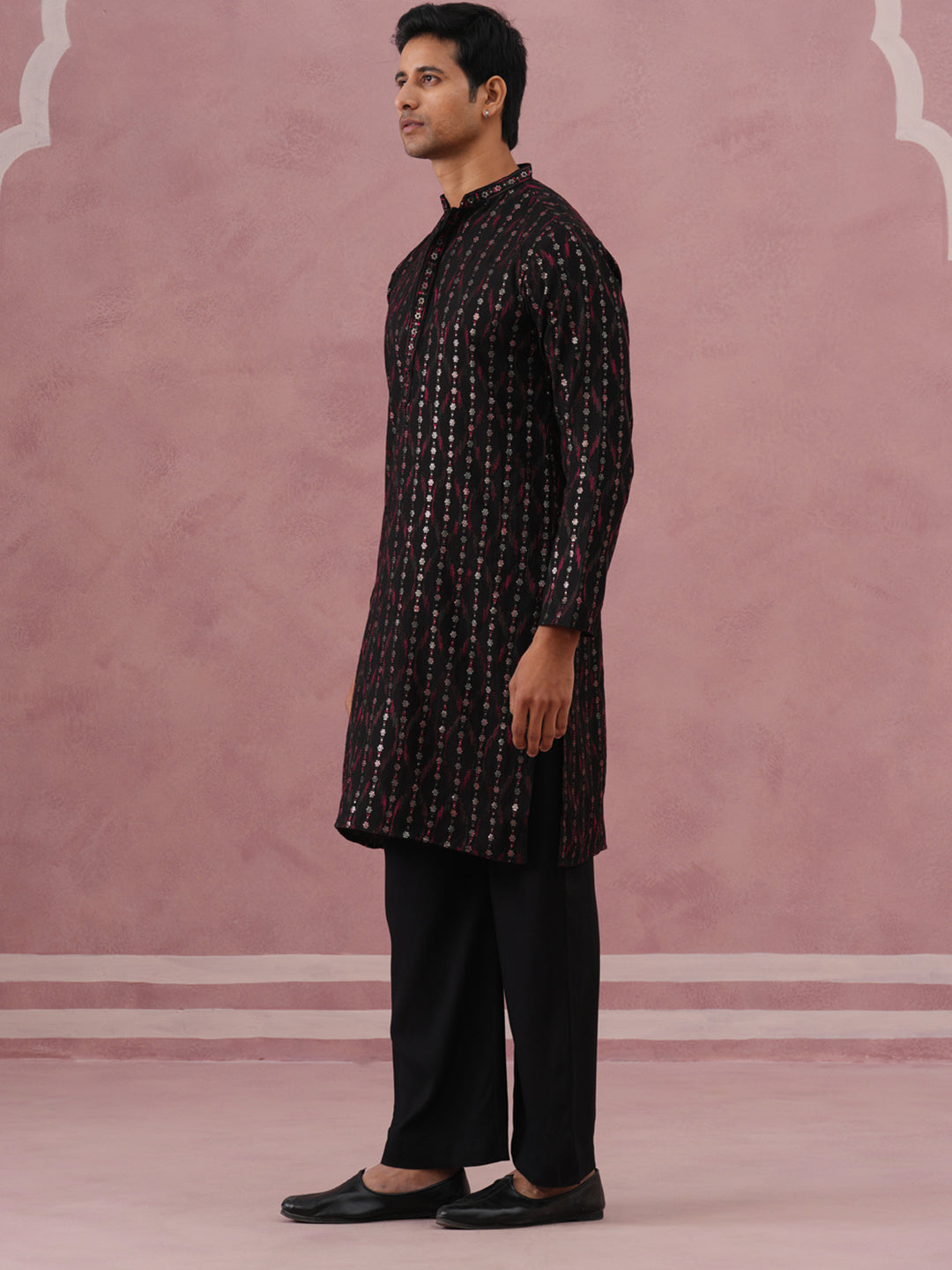 Silk Blend Embroidered Kurta Pyjama Set For Men