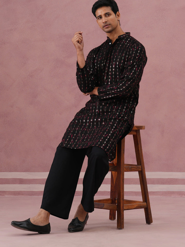Silk Blend Embroidered Kurta Pyjama Set For Men